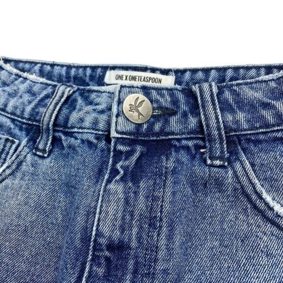 ONE X ONETEASPOON Bandits High Waisted Slim Fit Cuffed Hem Denim Short Sz 23 - Picture 5 of 9